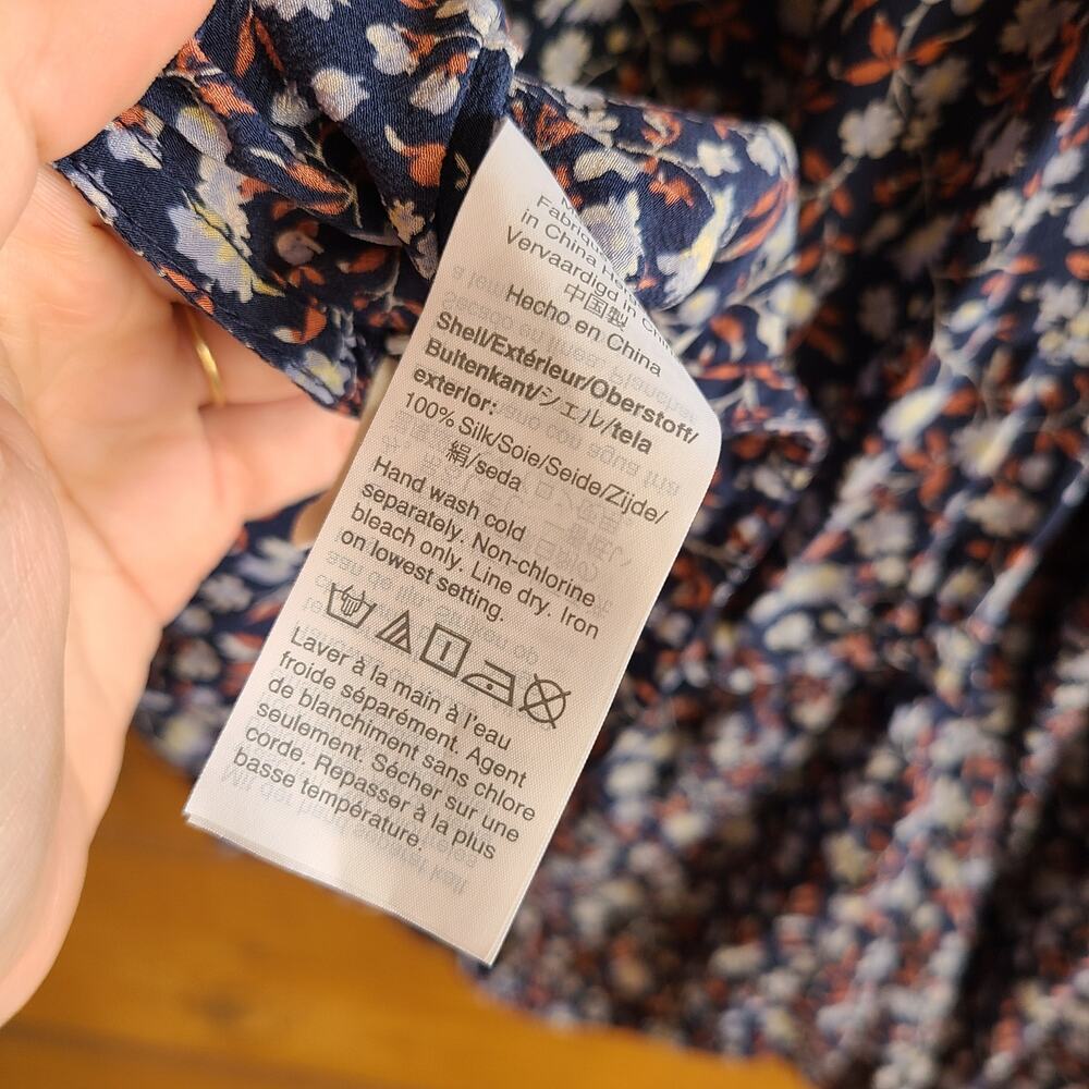 Madewell Silk Button Front Peplum Top Harvest Vine Small Long Sleeve Blouse Boho - Picture 5 of 5